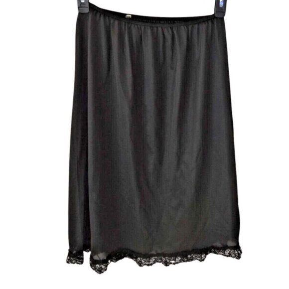 Antron Nylon 26" Black Half Slip Lace Hem Side Slit Vintage Size S-M - Picture 4 of 4